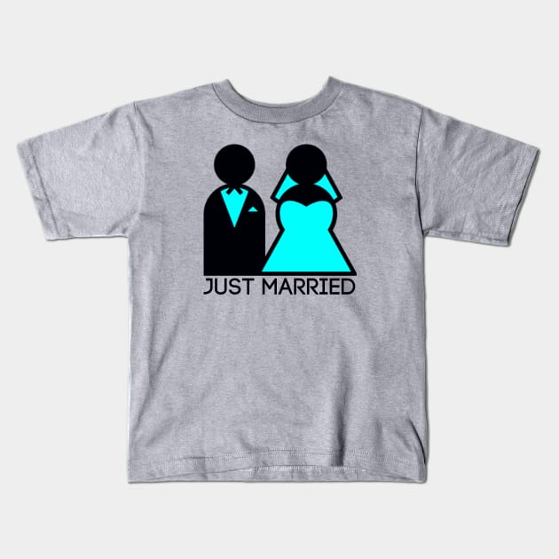 Just Married Newlyweds in Cyan Kids T-Shirt by TheDaintyTaurus